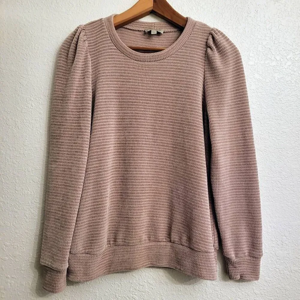 Chenault Super Soft Neutral Baggy Puff Shoulder Minimalist Sweater: S